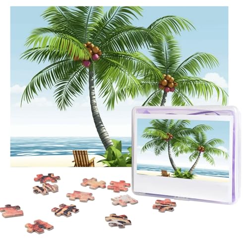 Tropische Palmen-Puzzle, 500 Teile, personalisiertes Puzzle mit Aufbewahrungstasche, Foto-Puzzle für Erwachsene, anspruchsvolles Bilderpuzzle für Männer und Frauen, Heimdekoration (52 x 38 cm) von COWMGHLDFL