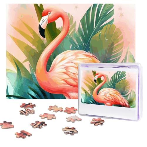 Tropischer Flamingo-Puzzle, 500 Teile, personalisiertes Puzzle mit Aufbewahrungstasche, Foto-Puzzle für Erwachsene, anspruchsvolles Bilderpuzzle für Männer und Frauen, Heimdekoration (52 x 38 cm) von COWMGHLDFL