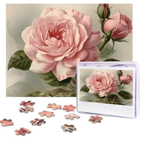 Vintage-Puzzle, rosa Rose, 500 Teile, personalisierbar, mit Aufbewahrungstasche, Foto-Puzzle für Erwachsene, anspruchsvolles Bilderpuzzle für Männer und Frauen, Heimdekoration (52 x 38 cm) von COWMGHLDFL