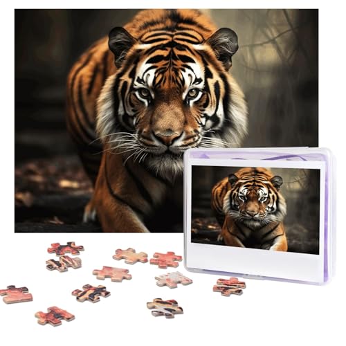 Wild Animals Tiger Puzzles, 500 Teile, personalisiertes Puzzle mit Aufbewahrungstasche, Foto-Puzzle für Erwachsene, anspruchsvolles Bilderpuzzle für Männer und Frauen, Heimdekoration (52 x 38 cm) von COWMGHLDFL