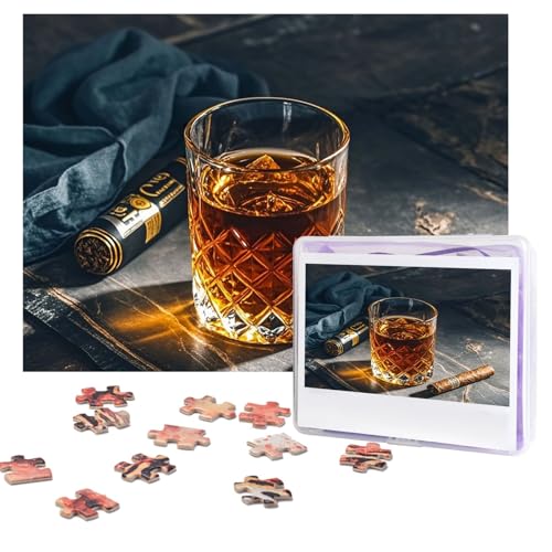 Zigarren- und Whiskey-Puzzle, 500 Teile, personalisiertes Puzzle mit Aufbewahrungstasche, Foto-Puzzle für Erwachsene, herausforderndes Bilderpuzzle für Männer und Frauen, Heimdekoration (52 x 38 cm) von COWMGHLDFL