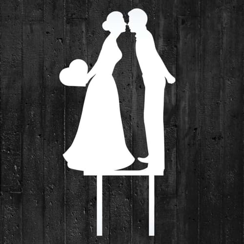 Cake Company Acryl Cake Topper "Brautpaar küssend mit Herz" | Hochzeit Tortendekoration für besondere Momente I Tortenfigur aus hochwertigem Acryl weiß | Größe : 150x100 mm, Stärke: 3 mm von Cake Company