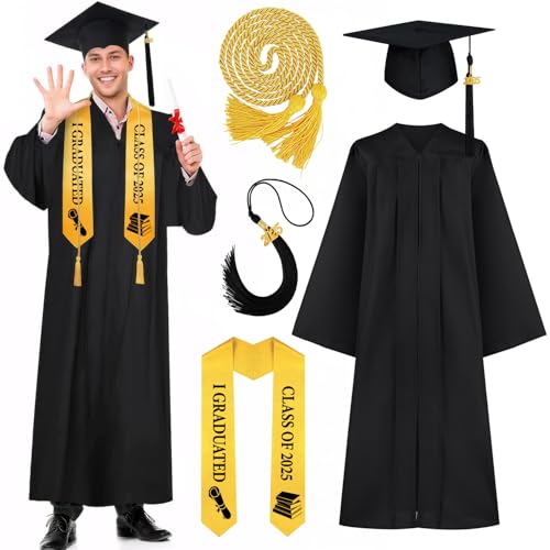COYBTO Abschluss Talar mit Hut 2025, Unisex Absolventenhut Set mit Doktorhut, Quaste und Umhang, 2025 Abschluss Robe für Bachelor Akademischer Talar, Hochschule (XS) von COYBTO