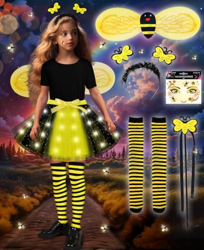 COYBTO Bienenkostüm Kinder Mädchen, Leuchtendes Bienen Kostüm mit Bienenohren, Flügeln, Zauberstab, Aufklebern, Socken, Verkleidungskostüm für Kinder Mädchen Halloween Fasching Kostüm Cosplay COYBTO Bienenkostüm Kinder Mädchen, Leuchtendes Bienen Kostüm mit Bienenohren, Flügeln, Zauberstab, Aufklebern, Socken, Verkleidungskostüm für Kinder Mädchen Halloween Fasching Kostüm Cosplay von COYBTO