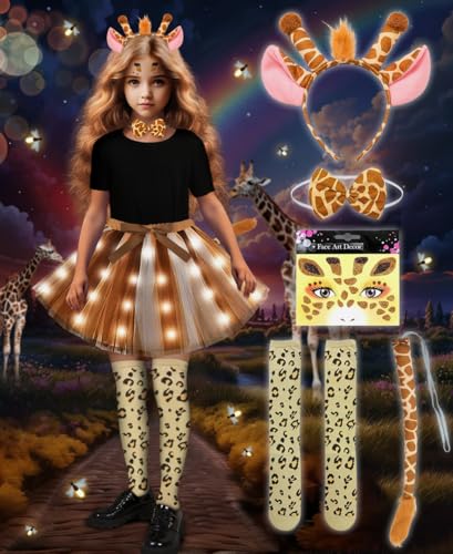 COYBTO Kostüm Tutu Set für Mädchen, Leuchtendes Giraffen Kostüm Set mit Giraffenohren, Fliege, Schwanz, Aufklebern, Socken, Verkleidungskostüm für Weihnachten, Karneval, Geburtstagsfeier, Cosplay COYBTO Kostüm Tutu Set für Mädchen, Leuchtendes Giraffen Kostüm Set mit Giraffenohren, Fliege, Schwanz, Aufklebern, Socken, Verkleidungskostüm für Weihnachten, Karneval, Geburtstagsfeier, Cosplay von COYBTO