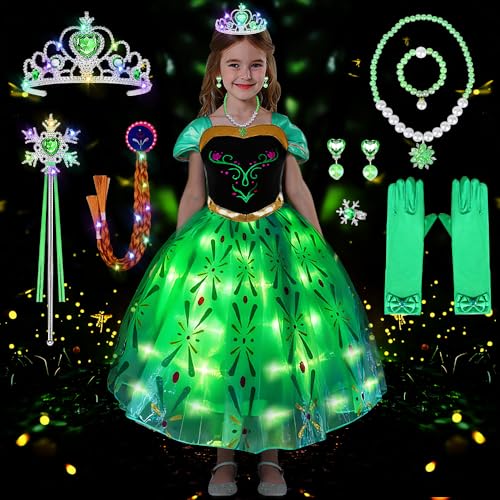 COYBTO Prinzessin Kleid Mädchen, LED Leuchtendes Eiskönigin Elsa Anna Kostüm mit Krone Zauberstab Set, Faschingskostüme Kinder Elsa Prinzessin für Karneval COYBTO Prinzessin Kleid Mädchen, LED Leuchtendes Eiskönigin Elsa Anna Kostüm mit Krone Zauberstab Set, Faschingskostüme Kinder Elsa Prinzessin für Karneval von COYBTO