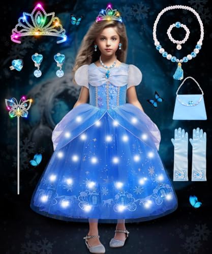 COYBTO Prinzessin Kleid Mädchen, LED Leuchtendes Belle Cinderella Rapunzel Kostüm Mädchen mit LED Krone Zauberstab Set, Faschingskostüme Kinder Belle Prinzessin Kostüm Mädchen für Karneval COYBTO Prinzessin Kleid Mädchen, LED Leuchtendes Belle Cinderella Rapunzel Kostüm Mädchen mit LED Krone Zauberstab Set, Faschingskostüme Kinder Belle Prinzessin Kostüm Mädchen für Karneval von COYBTO