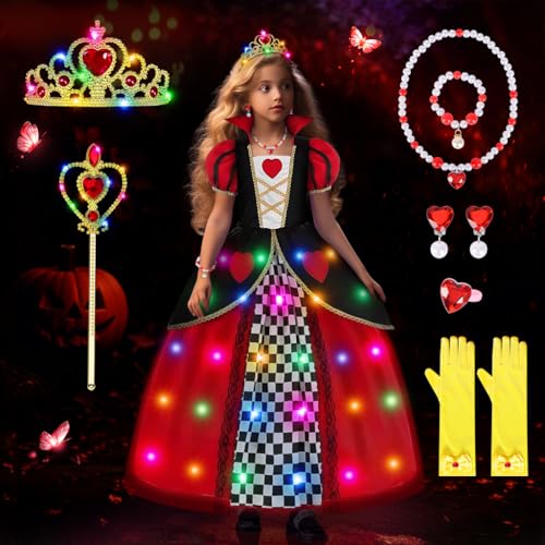 COYBTO Prinzessin Kleid Mädchen, Leuchtende Herzkönigin Kostüm Kinder Set mit Krone, Handschuhe, Halskette, Wunderland Prinzessin Kostüm Mädchen für Halloween, Karneval, Geburtstag Cosplay Party COYBTO Prinzessin Kleid Mädchen, Leuchtende Herzkönigin Kostüm Kinder Set mit Krone, Handschuhe, Halskette, Wunderland Prinzessin Kostüm Mädchen für Halloween, Karneval, Geburtstag Cosplay Party von COYBTO