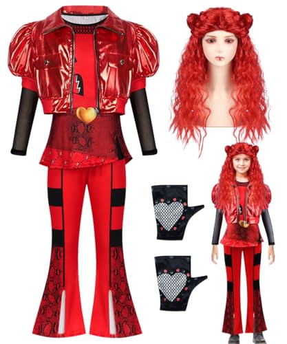 COYBTO The Rise of Red Kostüm, Rotes Rise of Red Kostüm mit Jacke, Shirt, Hose und Perücke, Geschenk für Mädchen, Rotes Faschingskostüme für Karneval Cosplay von COYBTO
