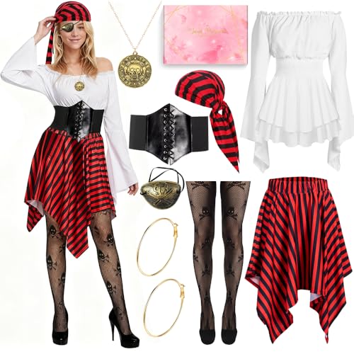 Piratenkostüm Damen, Erwachsenenkostüm Piratin mit Piratenzubehör, Piraten Karneval Kostüm Damen, Piratenkostüm für Erwachsene, Piratenkostüms für Karneval Party Cosplay (M) von COYBTO