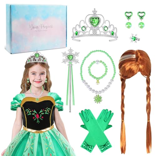 Prinzessin Anna Kostüm Zubehör Set für Kinder, Schmuckset mit Perücke, Halskette, Handtasche - Dress Up Geschenke für Mädchen Party Geburtstag von COYBTO