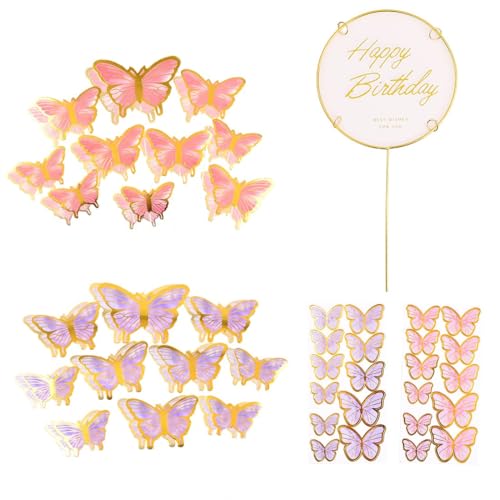 COYUN 63 Pcs Tortendeko Geburtstag, 3D Dreidimensional Schmetterlinge Deko Torte, Kuchen Deko, Cake Topper Geburtstag, Tortendeko Mädchen, Torten Deko, für Hochzeit,Party,Essen Dekoration (Rosa, Lila) COYUN 63 Pcs Tortendeko Geburtstag, 3D Dreidimensional Schmetterlinge Deko Torte, Kuchen Deko, Cake Topper Geburtstag, Tortendeko Mädchen, Torten Deko, für Hochzeit,Party,Essen Dekoration (Rosa, Lila) von COYUN