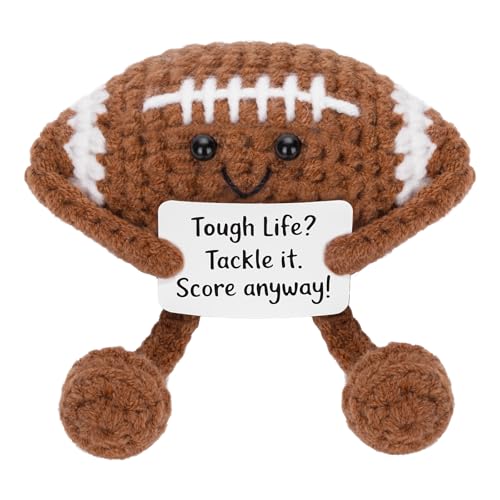 COZYMATE Positiv gehäkelter Fußball, Stofftier mit Bestätigungskarte, handgefertigt, Stricken, Rugbyball, Plüschpuppe, Geschenke für Männer und Frauen, Trainer (Rugbyball) von COZYMATE