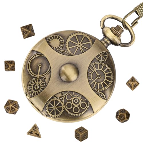 CPJJ Retro DND dice Set aus Metall, 7 polyedrische Würfel, Vintage-Taschenuhren-Set, für Reisen, Partys, Camping(Gears) von CPJJ