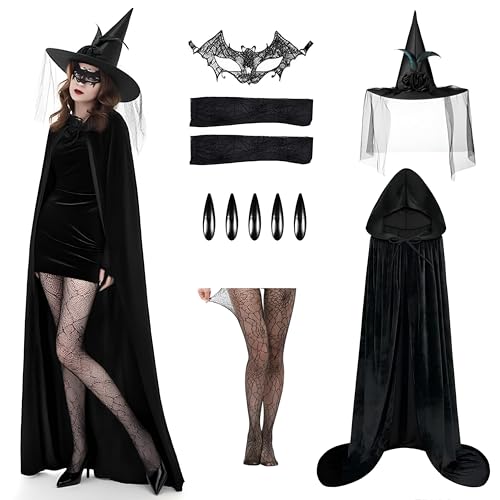 6 Stück Halloween Hexenkostüm Damen,Hexenkostüm Damens,Hexen Kostüm Damen,Halloween Kostüm Damen Hexe,Witch Costume Women,Elegantes Hexenkostüms,Erwachsene Hexe Kostüm,Geeignet für Rollenspiele(S) von CPKONUUIP