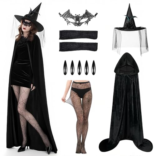 6 Stück Hexen Kostüm Damen,Halloween Hexenkostüm Damen,Halloween Kostüm Damen Hexe,Hexenkostüm Damens,Witch Costume Women,Elegantes Hexenkostüms,Erwachsene Hexe Kostüm,Geeignet für Rollenspiele(L) von CPKONUUIP