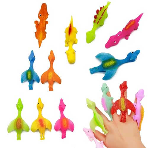 CPRNQY 15 Stück Schleuder Dinosaurier,Dinosaurier Spielzeug,Slingshot Dinosaur Finger Toys,Lustige Fliegende Dinosaurier,Slingshot Dinosaur Finger Toys,für Kinder Erwachsen(Zufällige Lieferung) von CPRNQY