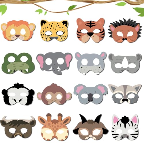 CPRNQY 16 Stück Tiermasken für Kinder, Hohe Qualität Papiermasken für Tierpartys, Umweltfreundliches Tiermasken Set für Party, Tier Maske für Cosplay, Hallowee, Maskerade, Karneval, Partyzubehör CPRNQY 16 Stück Tiermasken für Kinder, Hohe Qualität Papiermasken für Tierpartys, Umweltfreundliches Tiermasken Set für Party, Tier Maske für Cosplay, Hallowee, Maskerade, Karneval, Partyzubehör von CPRNQY