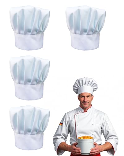 CPRNQY 4 Stück Kochmütze, Koch Kostüm Herren, Kochmütze Damen, Professionel Restaurant Kochen BBQ Backen, Verstellbar Koch Kostüm, Kochmütze für Herren Frauen Hotel, Restaurant (Weiß) von CPRNQY