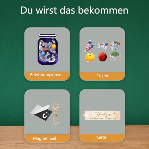 CPRNQY Belohnungsglas, Universum Belohnungsglas für, Motivationssystem für Gutes Benehmen, Belohnungstafel für zu Hause, 1 Set mit Farbigen Tokens zur Förderung Positiver Gewohnheiten von CPRNQY