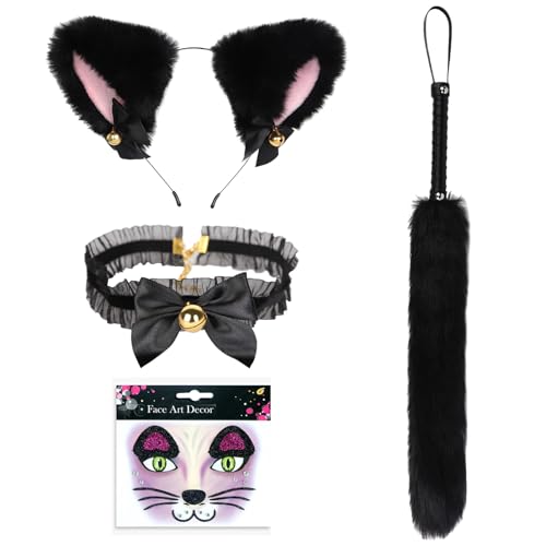 CPRNQY Katzenkostüm Damen, Catwoman Kostüm Set mit Katzenohren Haarreif, Halsband und Katzenschwanz, Gesichtsaufkleber, Catwoman Kostüm Damen für Cosplay, Halloween, Karneval, Tier-Mottoparty Zubehör CPRNQY Katzenkostüm Damen, Catwoman Kostüm Set mit Katzenohren Haarreif, Halsband und Katzenschwanz, Gesichtsaufkleber, Catwoman Kostüm Damen für Cosplay, Halloween, Karneval, Tier-Mottoparty Zubehör von CPRNQY
