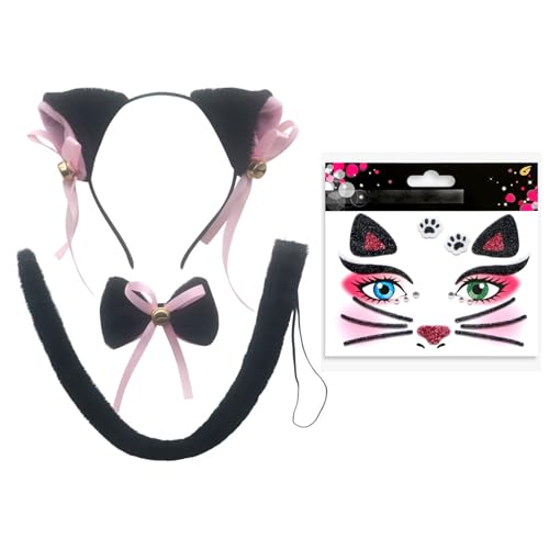CPRNQY Katzenkostüm Damen, Katzenohren, Katzenkostüm, Cat Ears Catwoman Kostüm Cat Costume Mit Glöckchen Katzenohren Cosplay Katzenschwanz Katze Cosplay Set Schwarz Geeignet für Party CPRNQY Katzenkostüm Damen, Katzenohren, Katzenkostüm, Cat Ears Catwoman Kostüm Cat Costume Mit Glöckchen Katzenohren Cosplay Katzenschwanz Katze Cosplay Set Schwarz Geeignet für Party von CPRNQY