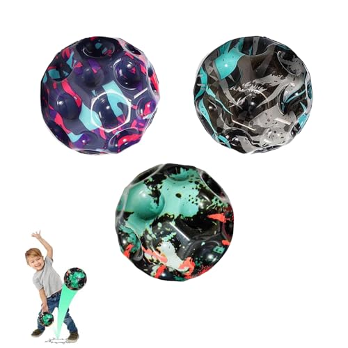 CPRNQY Pack of 3 Hüpfball,Ultrahoch Springendes Ballspielzeug,Mini-Hüpfender Ball,Mini Bouncy Ball Bouncing,Moon Ball,Space Ball,Freizeitspielzeug für Kinder Und Erwachsene(Farbe) von CPRNQY