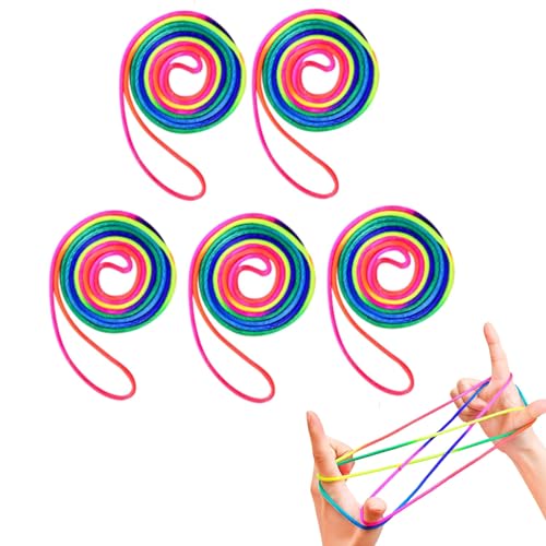 Fingertwist,5 Streifen Finger Twist Fadenspiel Rainbow Ropes, Flexibles Fadenspiele für Kinder, Fingerspiel für Jungen und Mädchen ab 5 Jahre, Länge 160 cm,ideal als kleines Geschenk von CPRNQY