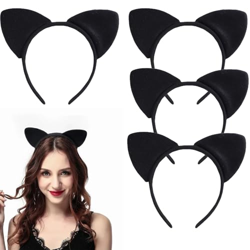 Katzenohren Haarreif, 4er-Pack Schwarze Cat Ears Haarspangen für Damen und Mädchen, Ideal für Halloween, Karneval und Cosplay, Katzenliebhaber von CPRNQY