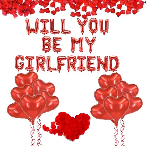 Will You Be My Girlfriend-Dekorationen – Valentinstagszubehör, 21 Rote Buchstaben- und 12 Herzballons, Folienballons Mit Rosenblättern für Romantische Anlässe, Buchstaben Luftballon Will You Be My Girlfriend-Dekorationen – Valentinstagszubehör, 21 Rote Buchstaben- und 12 Herzballons, Folienballons Mit Rosenblättern für Romantische Anlässe, Buchstaben Luftballon von CPRNQY