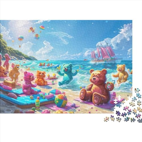 Beach Bear 300-teiliges Puzzle Für Erwachsene, Familie Oder Teenager, Puzzle-Spielzeug, Lernspiele, Stressabbau-Puzzles, Einzigartige Heimdekoration Und Geschenke 300pcs (40x28cm) von CPXSEMAZA