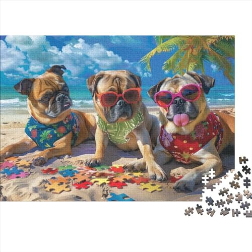Beach Bulldog 300-teiliges Puzzle Für Erwachsene, Familie Oder Teenager, Puzzle-Spielzeug, Lernspiele, Stressabbau-Puzzles, Einzigartige Heimdekoration Und Geschenke 300pcs (40x28cm) von CPXSEMAZA