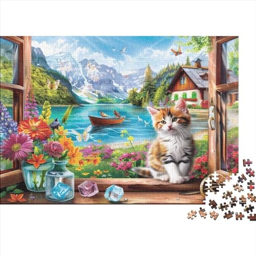 Cat on Windowsill Puzzles 1000 Teile Für Erwachsene Puzzles Für Erwachsene 1000 Teile Puzzle Lernspiele Ungelöstes Puzzle 1000pcs (75x50cm) von CPXSEMAZA