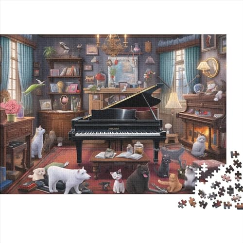 Living Room Piano and Pets Puzzles 1000 Teile Für Erwachsene Puzzles Für Erwachsene 1000 Teile Puzzle Lernspiele Ungelöstes Puzzle 1000pcs (75x50cm) von CPXSEMAZA