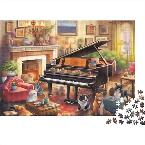 Living Room Piano and Pets Puzzles Für Erwachsene 1000 Teile Puzzles Für Erwachsene Puzzles 1000 Teile Für Erwachsene Anspruchsvolles Spiel Ungelöstes Puzzle 1000pcs (75x50cm) von CPXSEMAZA