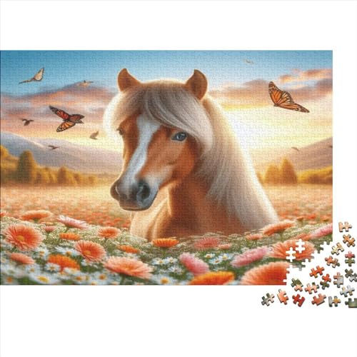 Pretty Horse on A Flower Field Ungelöstes 3D-Puzzle Mit 300 Teilen Für Erwachsene Und Jugendliche Ab 12 Jahren 300pcs (40x28cm) von CPXSEMAZA