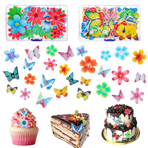 100 Stück Tortendeko Essbar,Essbare Schmetterlinge Essbare Tortendeko Essbare Blumen Kuchen Dekoration Schmetterling Party Kuchen Dekorationen Blumen Cupcake Topper Blumen für Hochzeit Geburtstag von CPYJW