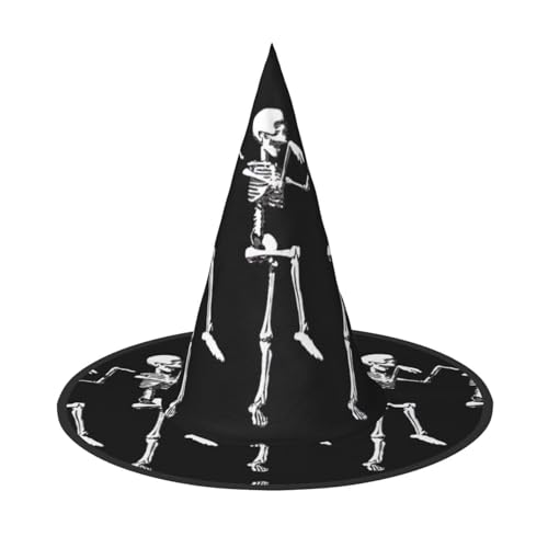 1 PC Halloween Hut - Halloween Posable Skelett Schädel Druck Hexen Dekor Party Hexe Kostüm Spitze Horn Kappe Festliches Geschenk von CPyuqw