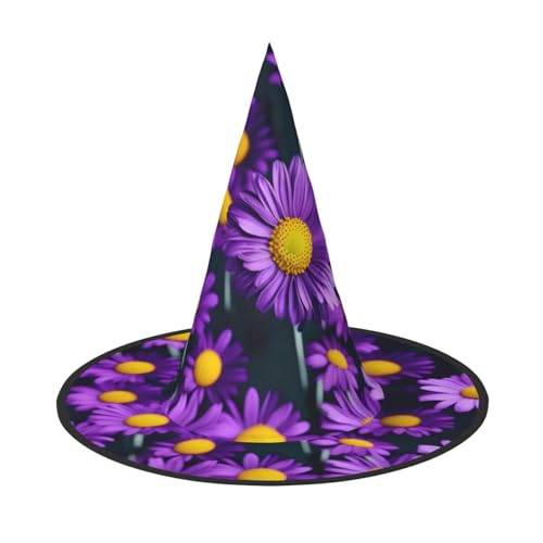 1 PC Halloween Hut - Lila Gänseblümchen Blume Druck Hexen Dekor Party Hexe Kostüm Spitze Horn Kappe Festliches Geschenk 1 PC Halloween Hut - Lila Gänseblümchen Blume Druck Hexen Dekor Party Hexe Kostüm Spitze Horn Kappe Festliches Geschenk von CPyuqw