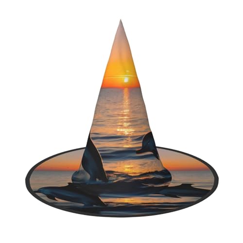 1 x Halloween-Hut – Sonnenuntergang Delfine Druck Hexen Dekor Party Hexenkostüm Spitze Horn Kappe Festliches Geschenk 1 x Halloween-Hut – Sonnenuntergang Delfine Druck Hexen Dekor Party Hexenkostüm Spitze Horn Kappe Festliches Geschenk von CPyuqw