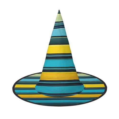 1 x Halloween-Hut – gelbe und blaue Streifen Druck Hexen Dekor Party Hexenkostüm, spitze Hornkappe, festliches Geschenk 1 x Halloween-Hut – gelbe und blaue Streifen Druck Hexen Dekor Party Hexenkostüm, spitze Hornkappe, festliches Geschenk von CPyuqw