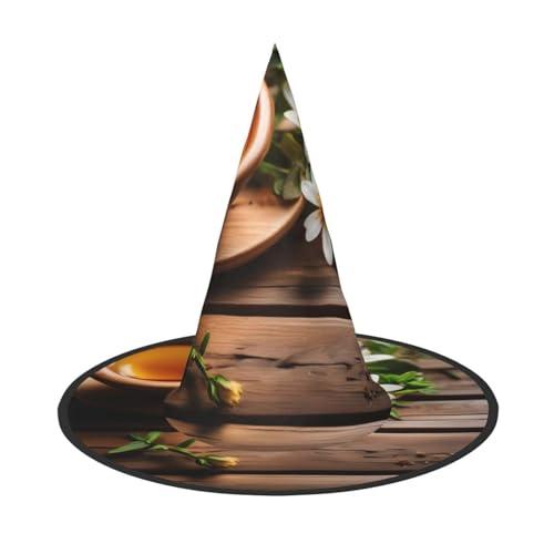2 Stück Halloween-Hut – Blaugrüne Blume auf Holzplanken-Druck, Hexendekoration, Party, Hexenkostüm, spitze Hornkappe, festliches Geschenk von CPyuqw