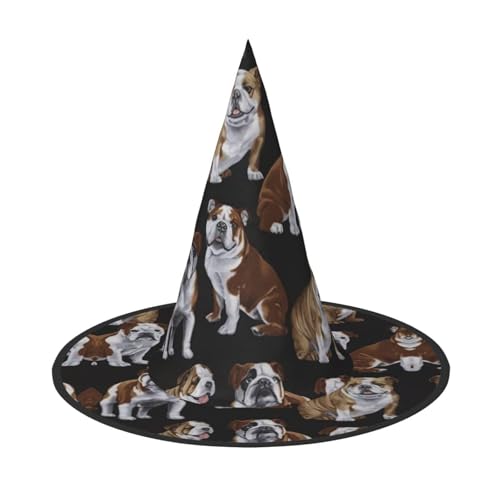 2 Stück Halloween-Hut – Englische Bulldoggen Druck Hexen Dekor Party Hexenkostüm, spitze Hornkappe, festliches Geschenk 2 Stück Halloween-Hut – Englische Bulldoggen Druck Hexen Dekor Party Hexenkostüm, spitze Hornkappe, festliches Geschenk von CPyuqw