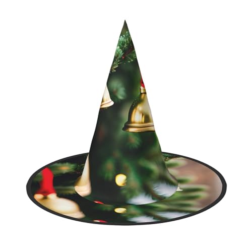 2 Stück Halloween-Hut – Weihnachtsbaum und Glocken Druck Hexen Dekor Party Hexenkostüm, spitze Hornkappe, festliches Geschenk von CPyuqw