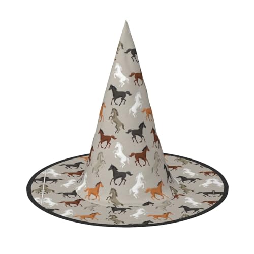 3 Stück Halloween-Hut – niedlicher Pferdeaufdruck, Hexendekoration, Party-Hexenkostüm, spitze Hornkappe, festliches Geschenk von CPyuqw