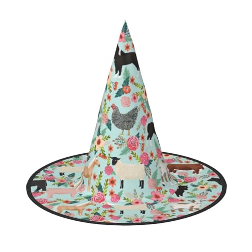 Halloween-Hut – Bauernhof-Tier-Druck, Hexendekoration, Party, Hexenkostüm, spitze Hornkappe, festliches Geschenk, 3 Stück Halloween-Hut – Bauernhof-Tier-Druck, Hexendekoration, Party, Hexenkostüm, spitze Hornkappe, festliches Geschenk, 3 Stück von CPyuqw