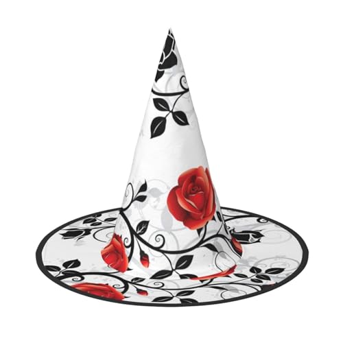 Halloween-Hut – Blumenrose mit Blättern, Frühlingsdruck, Hexendekoration, Party, Hexenkostüm, spitze Hornkappe, festliches Geschenk, 3 Stück von CPyuqw