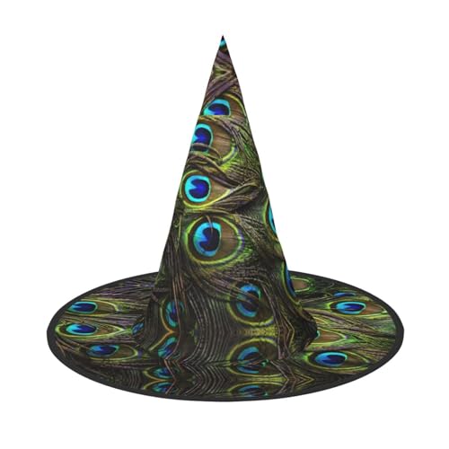 Halloween-Hut – Frischer Pfauen-Druck, Hexendekoration, Party, Hexenkostüm, spitze Hornkappe, festliches Geschenk, 3 Stück Halloween-Hut – Frischer Pfauen-Druck, Hexendekoration, Party, Hexenkostüm, spitze Hornkappe, festliches Geschenk, 3 Stück von CPyuqw