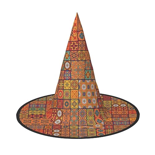 Halloween-Hut – Gruppe marokkanischer geometrischer Druck, Hexenkostüm, spitze Hornkappe, festliches Geschenk, 2 Stück Halloween-Hut – Gruppe marokkanischer geometrischer Druck, Hexenkostüm, spitze Hornkappe, festliches Geschenk, 2 Stück von CPyuqw