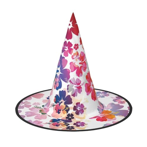 Halloween-Hut – Hawaii-Blumendruck, Hexendekoration, Party, Hexenkostüm, spitze Hornkappe, festliches Geschenk, 2 Stück von CPyuqw